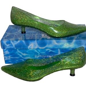 NEW Jeffrey Campbell Millenni Pointed Toe Kitten Heel Pump Green Jelly Sz 8